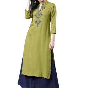 Skya Sia Women Embroidered Aline Kurta(Green)