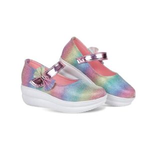 MUKUNDA FOOTWEAR Girls' Kids Pink Rainbow Glitter Special Occasion Flat Ballerina Shoes/Shiny Shoes