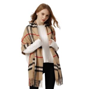 Tricky Shopper™ Girl's Casual Luxurious Premium Checkered Woolen Muffler, Scarf, Stole For Winter Beige colour