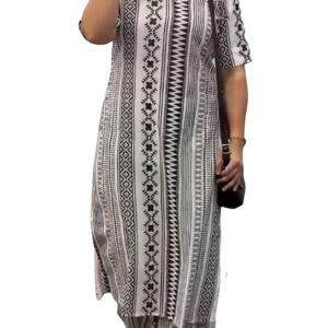 BHAGYESH FASHION Women's Casual Beautiful Trendy Black::White Rayon Printed Coord Set with Long Kurta with Pant
