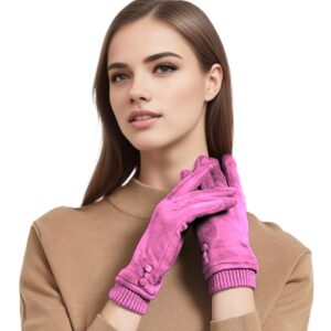 Tomorrow Women's Winter Gloves - Cold Weather Suede Gloves with Plush Lining, Touchscreen Technology, and Elegant Three-Button Design - Warm and Comfortable Outdoor Gloves
