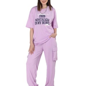 CHKOKKO Polyester Women Casual Summer Oversized Track Suit T-Shirt Trackpant Co-Ord Set