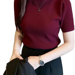 Women's Black Ribbed Crop Top, Short Sleeves, Fitted