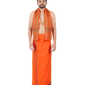 Dhrona Classic Temple Dhoti with Towel (Lungi/Mundu)