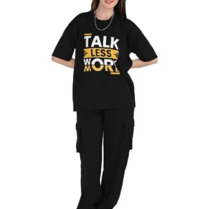 CHKOKKO Polyester Women Casual Summer Oversized Track Suit T-Shirt Trackpant Co-Ord Set