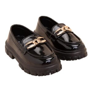 Hopscotch Girls Synthetic and PU Applique Boat Shoes in Black Color