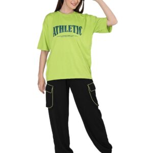 CHKOKKO Polyester Women Casual Summer Oversized Track Suit T-Shirt Trackpant Co-Ord Set