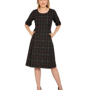 GUGG Madewell Women's Plaid Work Dresses with Pockets, Black and White