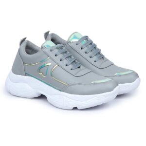 ArranQue Womens Shoes Stylish Cool Design Lace-Up Solid Lightweight Sports Sneaker Shoes for Women's & Girls (Grey Size 40, UK7)