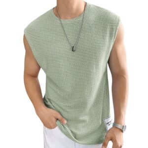 Imsa Moda Mens Waffle Tank Tops Sleeveless Round Neck Polycotton T-Shirt for Gym, Running and Outdoor