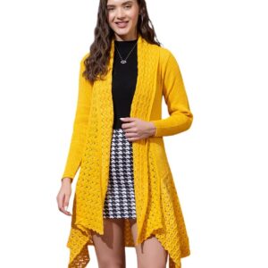 Style Dusk Womens Ladies Girls Winter Wear Woolen V-Neck Open Front Longline Hem Long Sleeves Shrug Cardigan Sweater