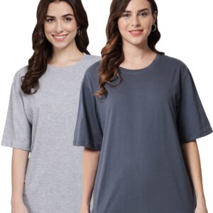 FUNDAY FASHION Women Cotton Half Sleeve Printed Oversized Relaxed Fit T-Shirts/Girls (Pack Of 2)