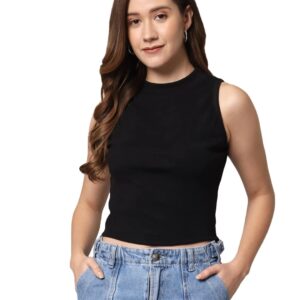 FUNDAY FASHION Women's Solid Ribbed Crop Tank Regular Fit Top For Women's