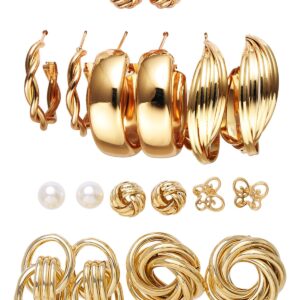 Shining Diva Fashion 11 Pairs Combo Set Latest Stylish Vintage Pearl Earrings for Women Gold Plated Dangle Earrings Heart Butterfly Hoop Earrings Geometric Fashion Jewelry