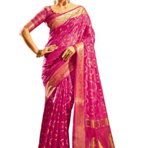 SWORNOF Women's kanjivaram banarasi silk saree for Patola festival Wedding silk with rich pallu Design sarees for women with blouse piece