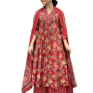 GoSriKi Women's Rayon Blend Anarkali Printed Kurta with Palazzo & Dupatta