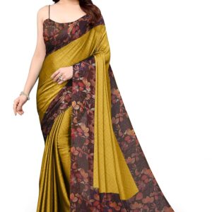 MIRCHI FASHION Women's Stylish Chiffon Geometric and Botanical Leaf Printed Saree with Blouse Piece