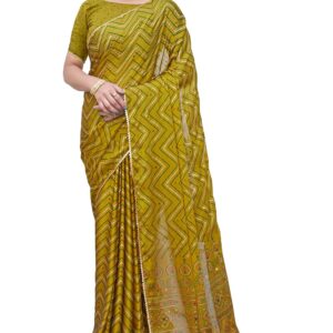 MIRCHI FASHION Women's Chiffon Foil Ethnic Motif Chevron Printed Saree with Blouse Piece