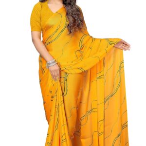 MIRCHI FASHION Women's Plain Weave Chiffon Geometric Printed Saree with Blouse Piece
