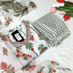 Pinkmint Women's Printed V Neck Kurta and Pant Set with Dupatta