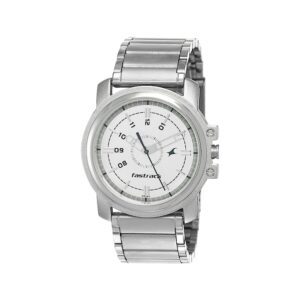 Fastrack Mens Analog White Dial Silver Band Stainless Steel Watch