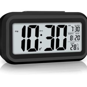 aadya alley Alarm Clock, Digital Clock, Table Clock for Students, Watch Timer for Study, Home, Bedroom, Kitchen,Loud Desk Alarm Clocks for Heavy Sleepers with Automatic Sensor,Time,Date &Temperature