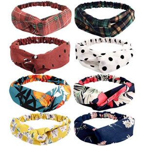 FAMEZA Soft Fabric Headbands for Women, Top Knot, Cross Bow, Turban Boho Headbands for Women and Girls (Pack of 8) Multicolor