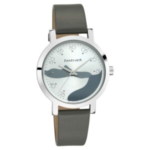 Fastrack Bare Basics Quartz Analog Silver Dial Leather Strap Watch for Girls-NS6222SL02