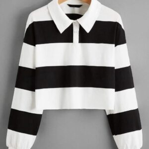 SNAPTURE Girls' Sweatshirt, Misaky Fall Casual Stripes Buttons Lapel Long Sleeve Cropped Pullover Tops Outdoor T-Shirt 1 Pcs