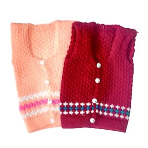 KIDSKA New Baby Woolen Sleeveless Front Open Sweater/Baby Woolen Clothes(Multicolor, 0 to 3 Months) - Pack of 2
