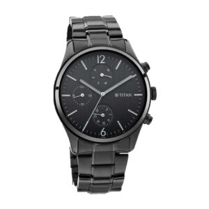 Titan Men's Metropolitan Charm: Men's Multifunctional Black Watch with Metallic Accents-NS1805NM02