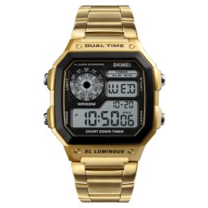 SKMEI Stainless Steel Digital White Dial Men Watch-1335 Gold, Gold Band