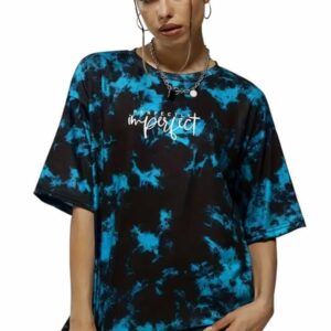London Hills Tie Dye Tshirt for Women Oversized t Shirts for Women Drop Shoulder Tshirt Half Sleeve T-Shirt Blue Black