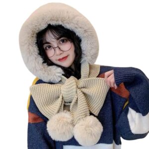 Women Winter Hat with Muffler for Girls Neck Warmer Face Mask Fleece Face Care Fleece Lined Cold Weather Hat with Earflaps