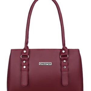 PU Leather Handbag for Women - 3 Compartment Satchel Bag - Women, Brides and Travelers Maroon_183