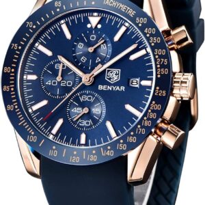 BENYAR Luxury Business Casual Party-Wear Silicone Chronograph Date Display Watch for Men