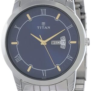 Titan Analog with Day and Date Blue Dial Stainless Steel Strap watch for Men-NS1774SM01