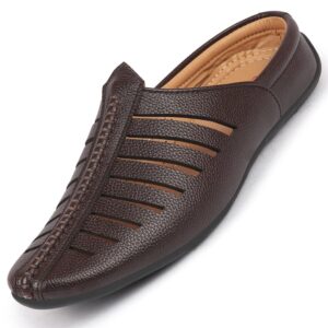 FAUSTO Men's Laser Cut Back Open Evening Party Ethnic Mules Slip On Shoes