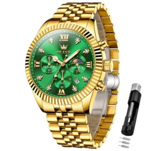 OLEVS Watch for Men Analog Quartz Stainless Steel Moon Phase Calendar Chronograph Diamond Watches Waterproof Wrist Watch Luminous
