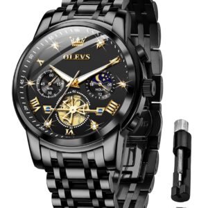 OLEVS Mens Watches Chain Chronograph Business Dress Quartz Stainless Steel Wrist Watch Waterproof Luminous Date