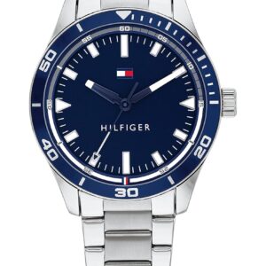 Tommy Hilfiger Stainless Steel Macy's Essentials Analog Blue Dial Silver Strap Watch For Men -Th1791817W