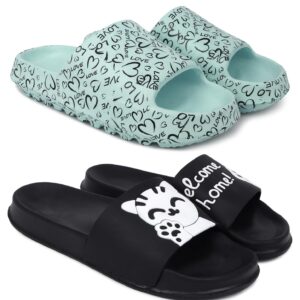 Pampy Angel Combo Pack of 2 Slipper/Flip Flops/Slides for Women (YW-Love,Welcome)