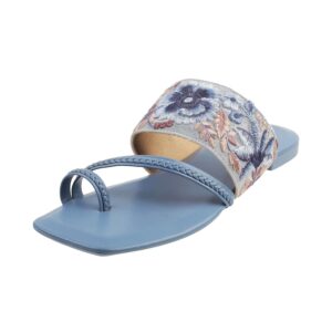 Mochi Women Purple Floral Embroidered Toe Ring Casual Fashion Slippers