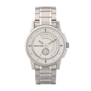 Fastrack Mens Go Skate Quartz Analog with Day and Date White Dial Stainless Steel Strap Watch for Guys-NS3215SM01