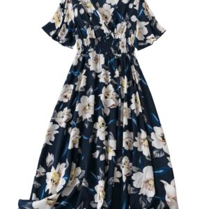 Shasmi Women's & Girl's Navy Blue Dress for Women Midi, One Piece Dress for Women's Casual Dress, Solid Textured Lantern Sleeve Tie Front V Neck Midi Dress (Dress 123)