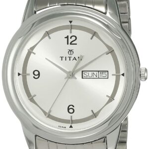 Titan Quartz Analog with Day and Date Silver Dial Stainless Steel Strap Watch for Men-NK1638SM01