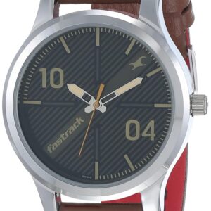 Fastrack Men Quartz Analog Black Dial Leather Strap Watch for Guys-NS38051SL02