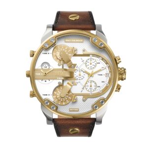 Diesel Leather Analog Silver Dial Men's Watch-Dz7483, Band Color-Brown