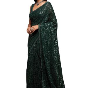 Zeel Clothing Women's Sequins Work Heavy Georgette Saree with Blouse (Latest-Sequins-Party-Saree, Free, Many Colors)