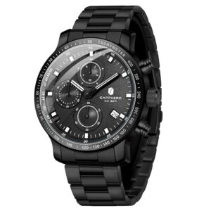 Sapphero Mens Watches Quartz Movement Chronograph 30M Waterproof Steel Strap Fashion Business Sport Design Scratch Resistant Gifts for Men